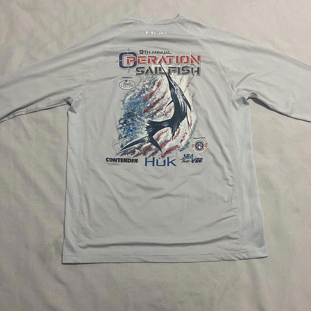 HUK Shirt Mens Small Blue Long Sleeve Pullover Fishing Performance